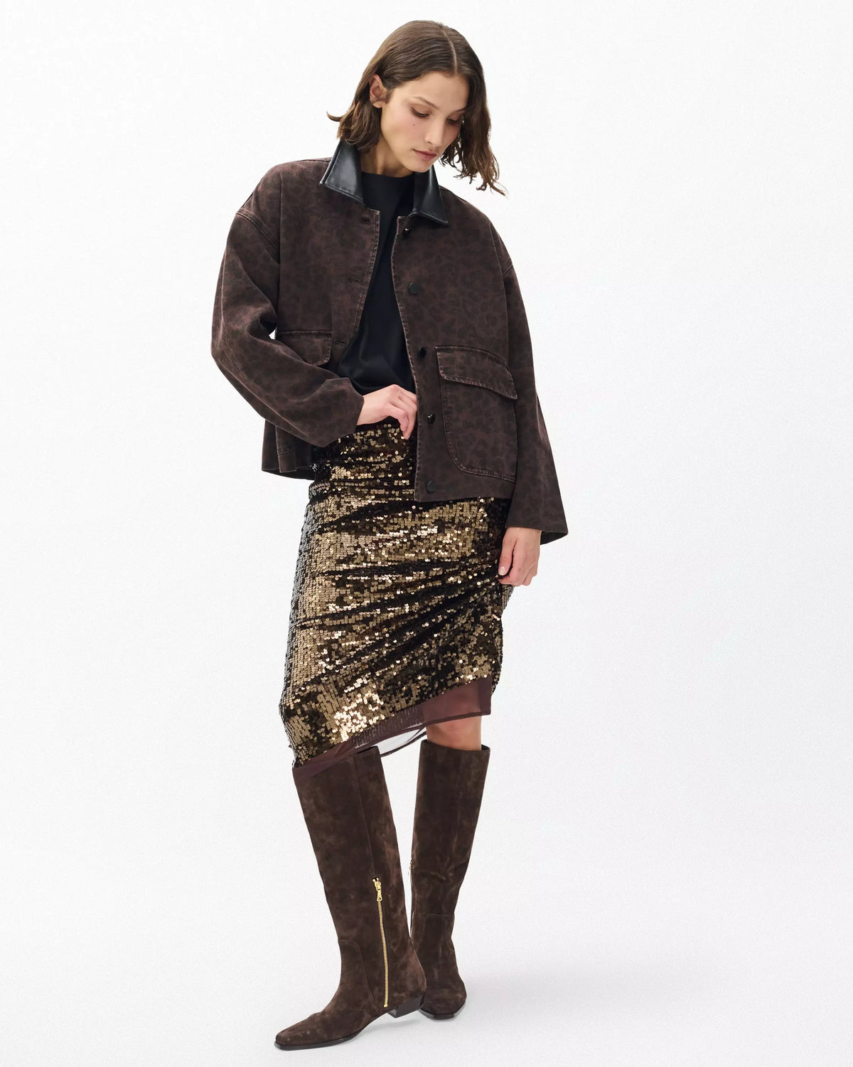Rag & Bone Lucy Sequin Skirt in Coffee