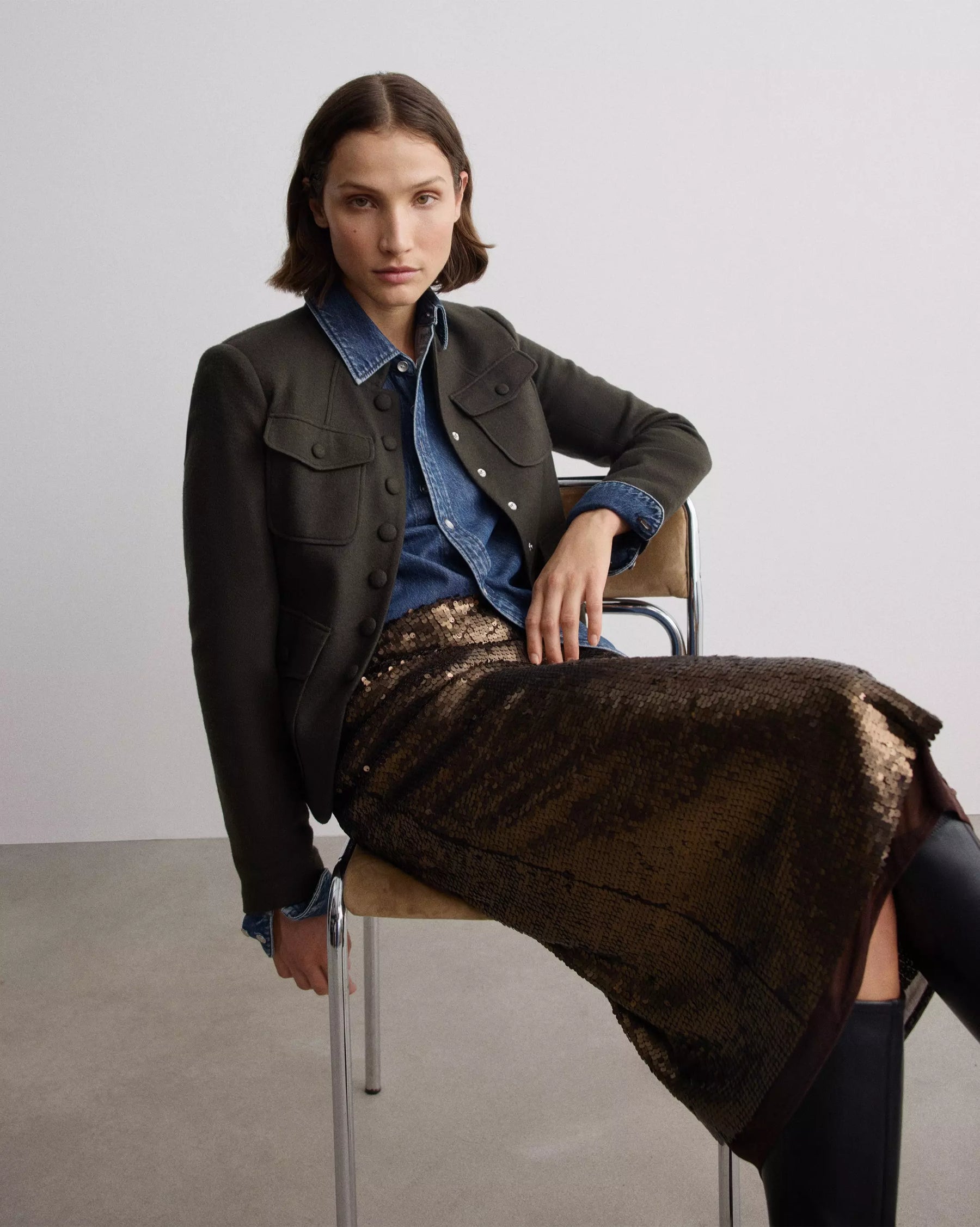 Rag & Bone Lucy Sequin Skirt in Coffee