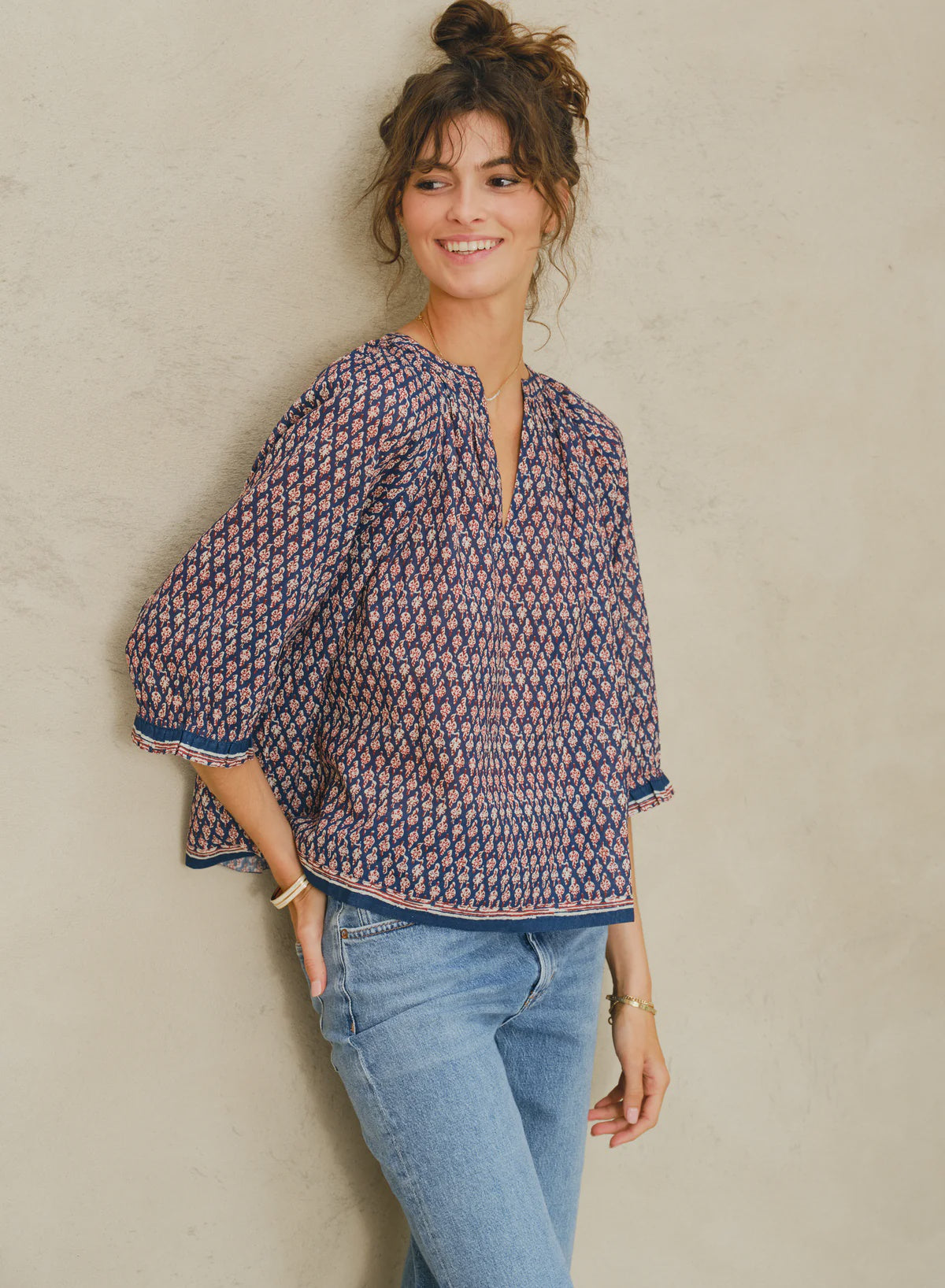 M.A.B.E Mari Print LS Top in Indigo