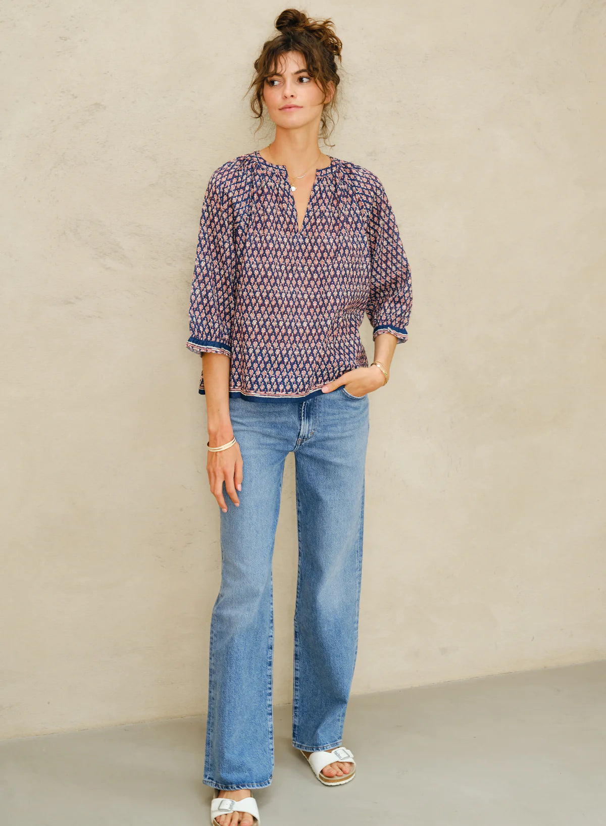 M.A.B.E Mari Print LS Top in Indigo