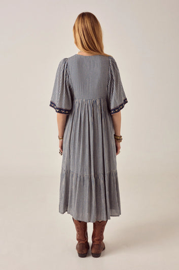 Maison Hotel Augusta Gingham Bloom Dress in  Picnic Blue