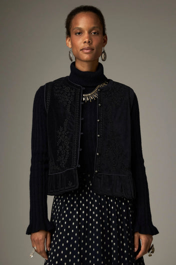 Maison Hotel Bob Embroidered Velvet Waistcoat - Vinton Blue