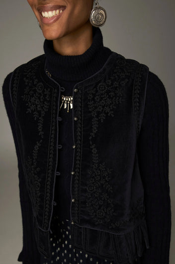Maison Hotel Bob Embroidered Velvet Waistcoat - Vinton Blue