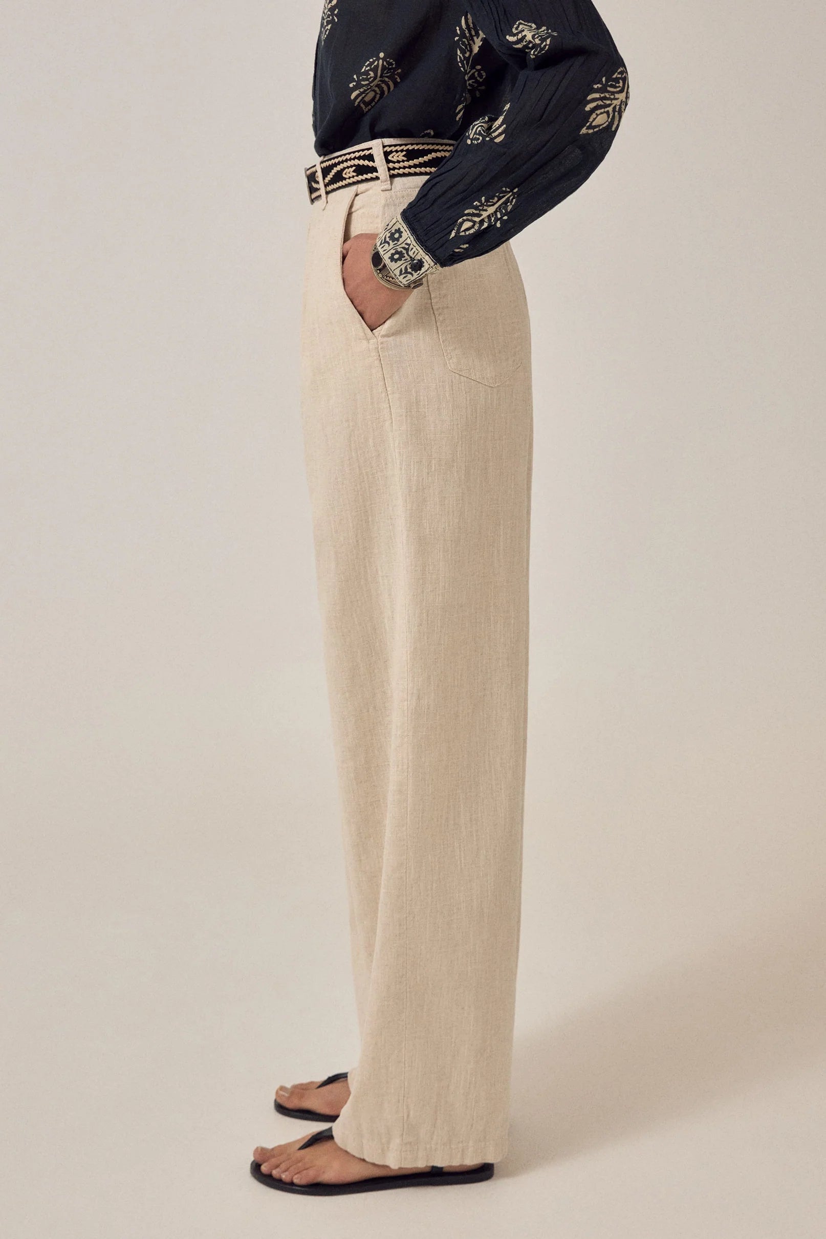 Maison Hotel Marina Rustic Linen Pants in Sand