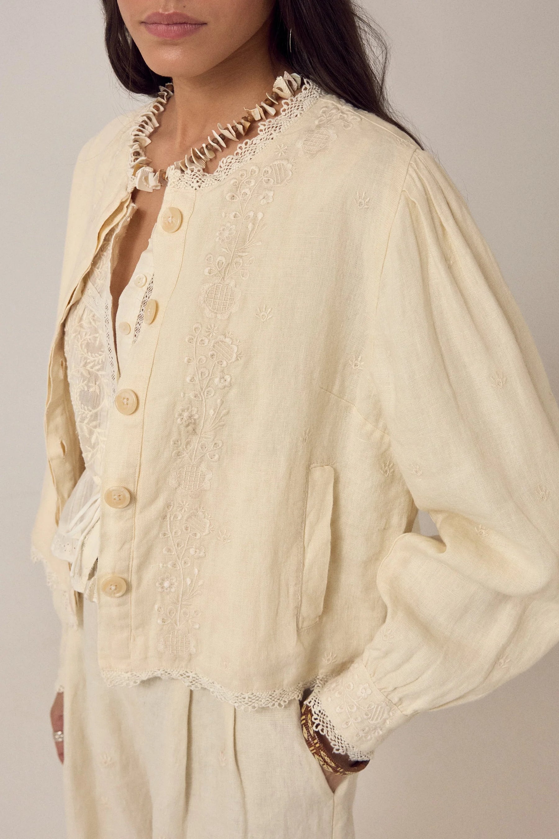 Maison Hotel Otelo Solstice Linen Jacket in Ivory