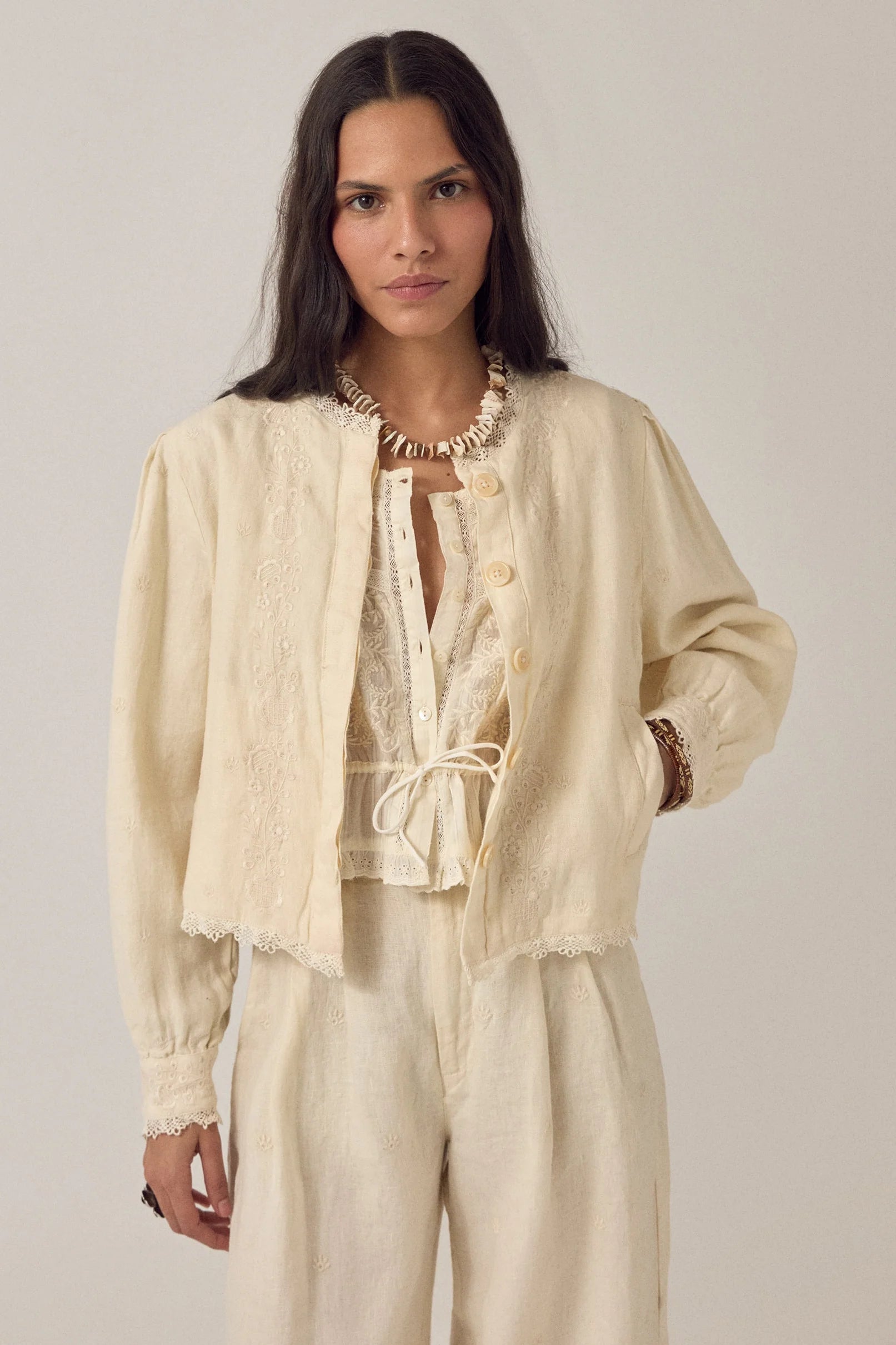 Maison Hotel Otelo Solstice Linen Jacket in Ivory