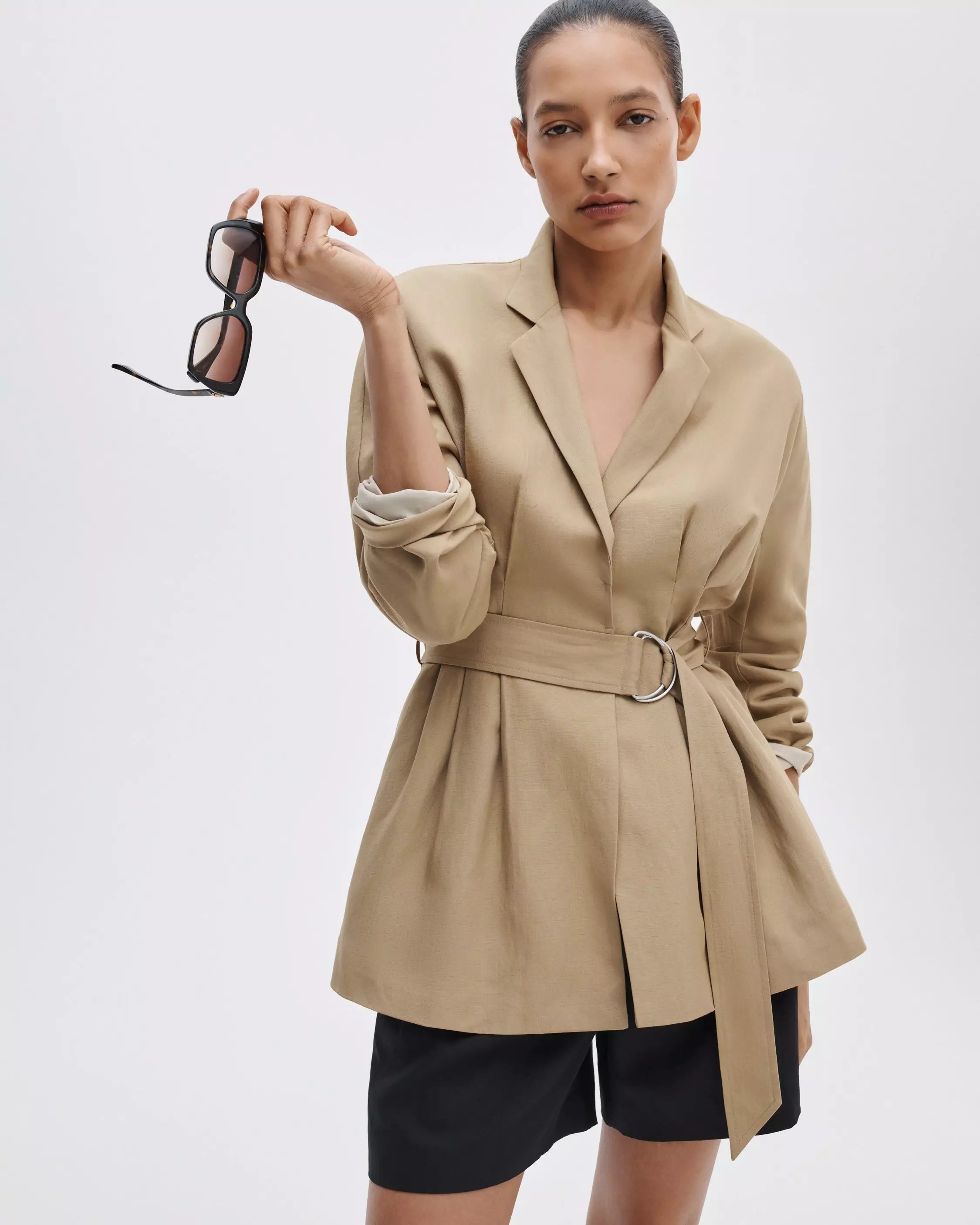 Rag & Bone Mandi Linen Belted Blazer - Tan