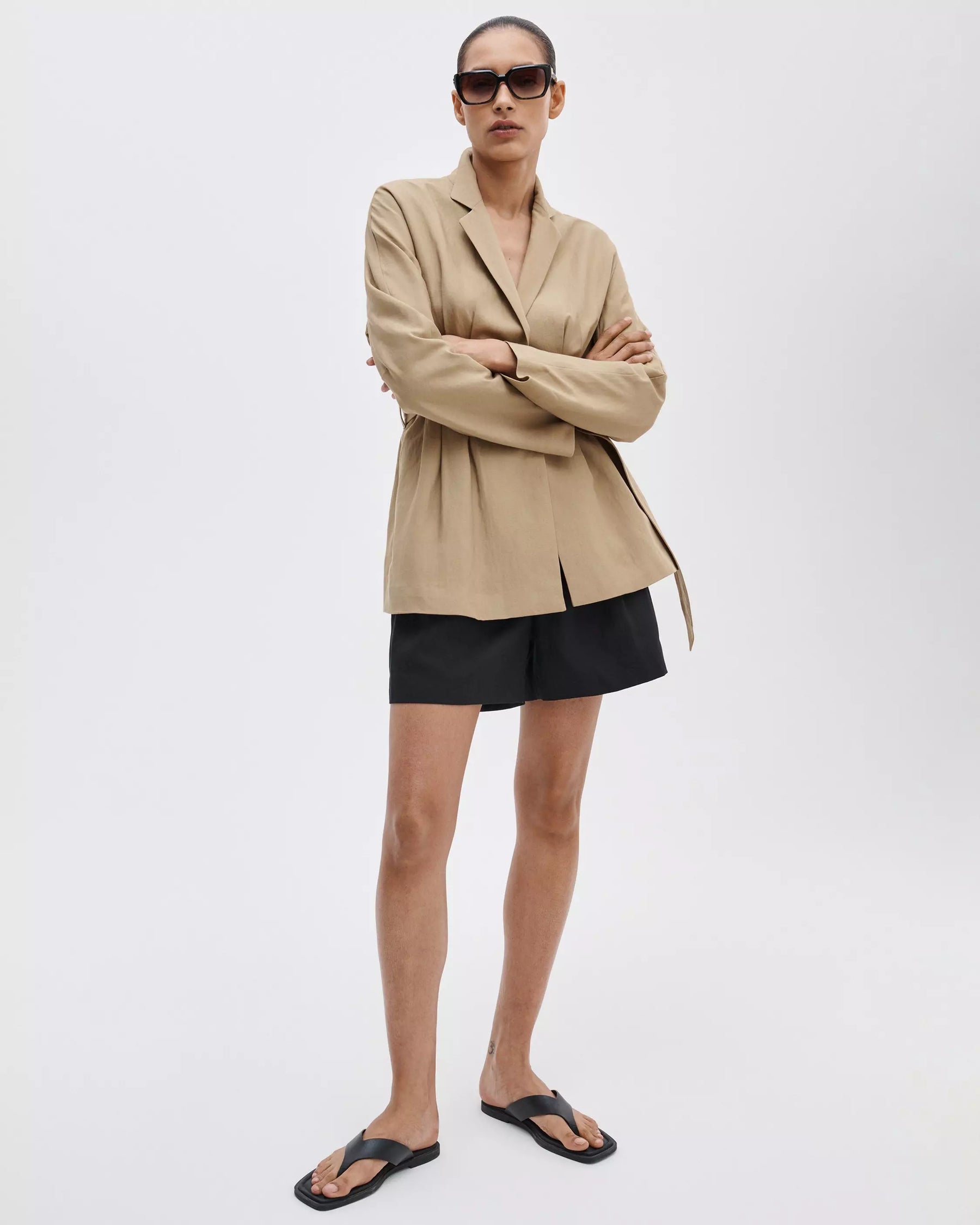 Rag & Bone Mandi Linen Belted Blazer - Tan