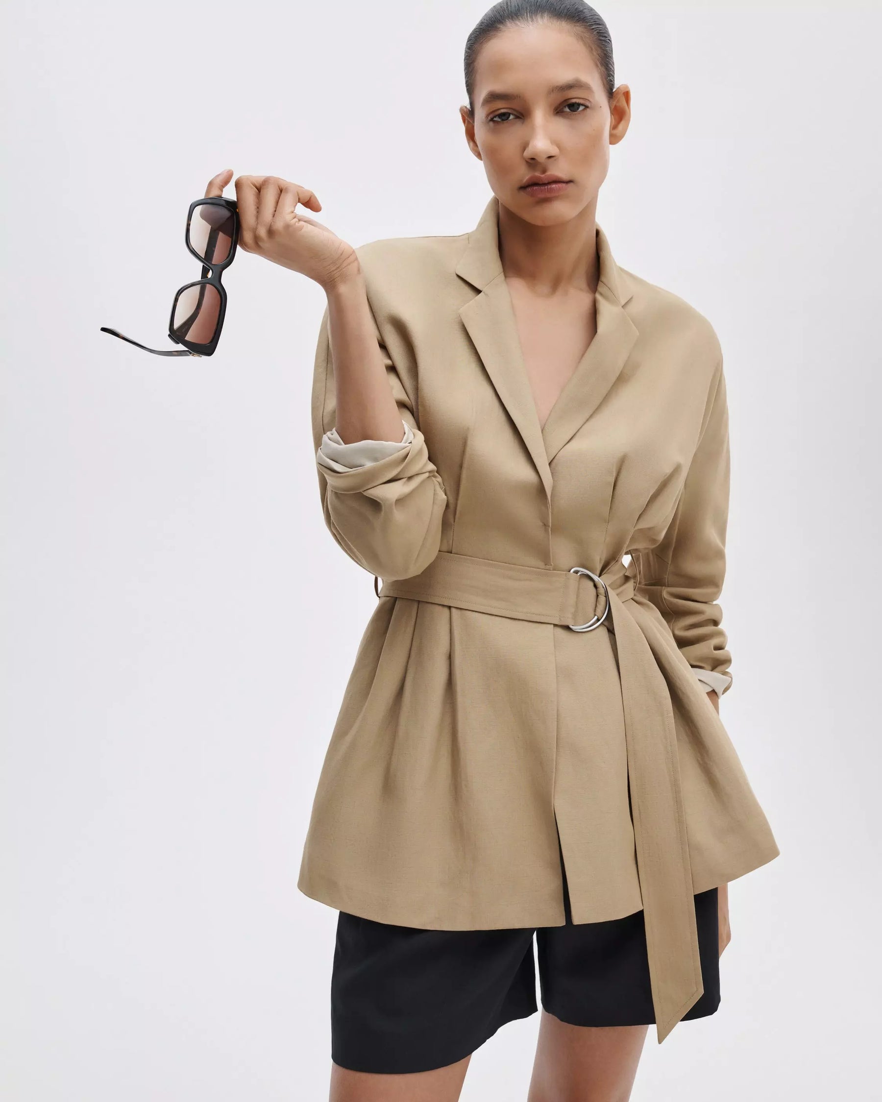 Rag & Bone Mandi Linen Belted Blazer - Tan