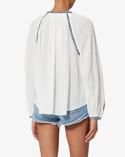 Marant Etoile Lena Blouse in Ecru, Blue