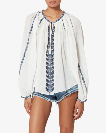 Marant Etoile Lena Blouse in Ecru, Blue