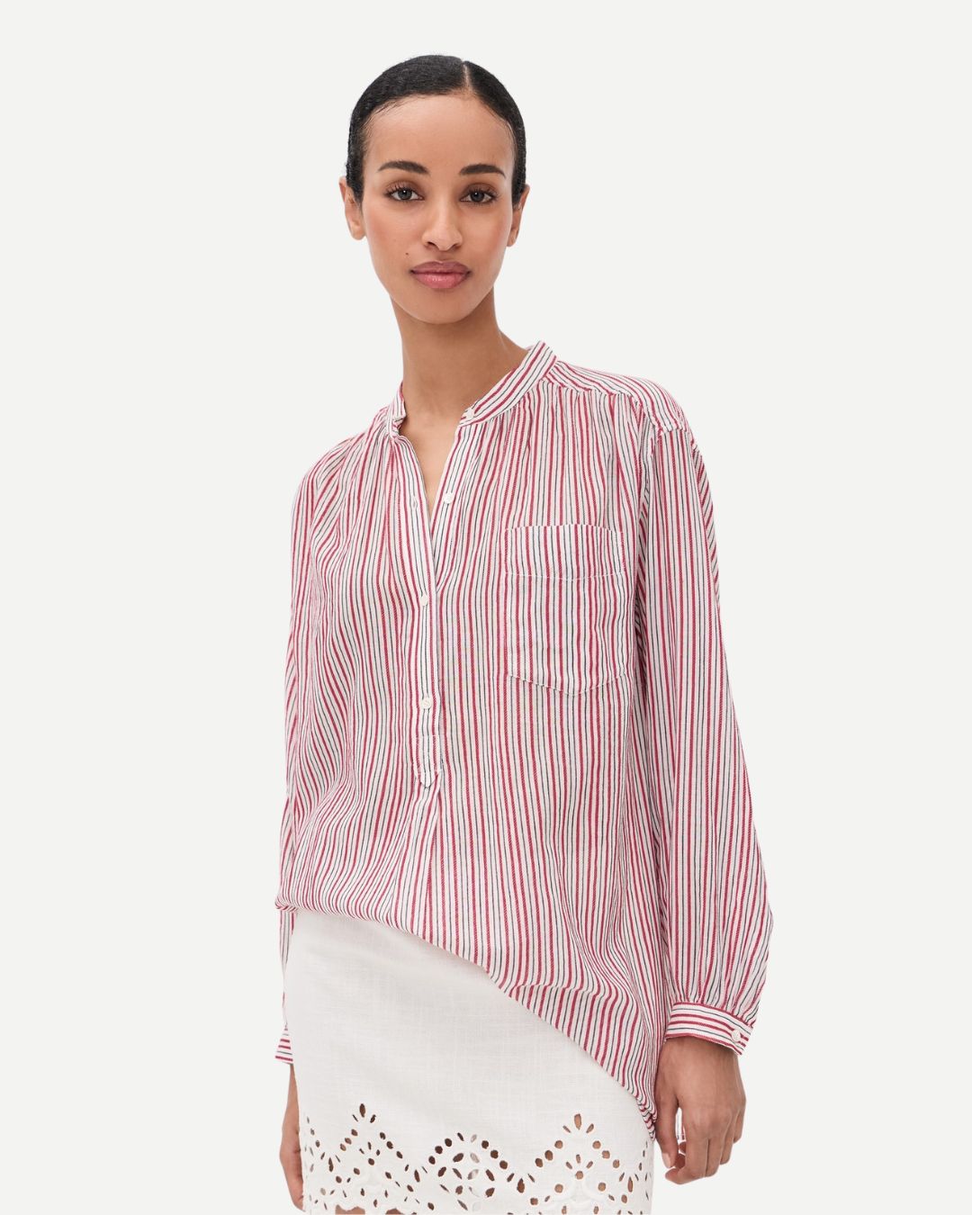 Marant Etoile Sapha Stripe Blouse in Ecru, Red