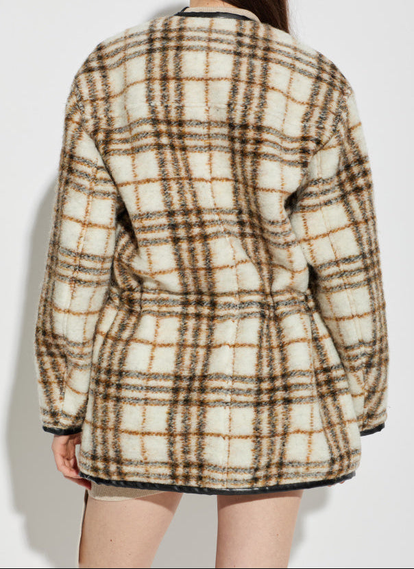 Marant Etoile Ullana Checked Wool Jacket in Ecru, Ochre