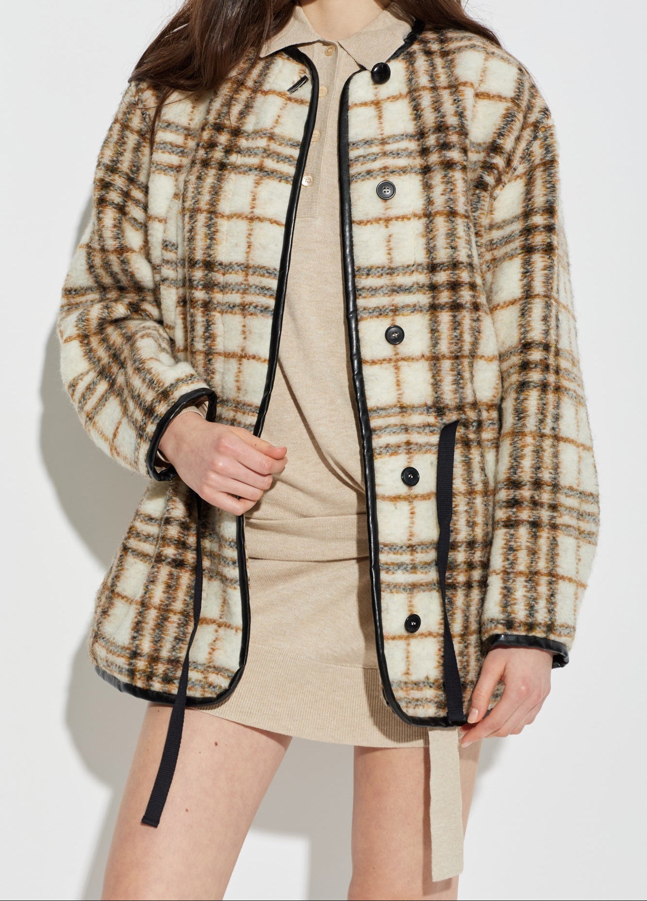 Marant Etoile Ullana Checked Wool Jacket in Ecru, Ochre