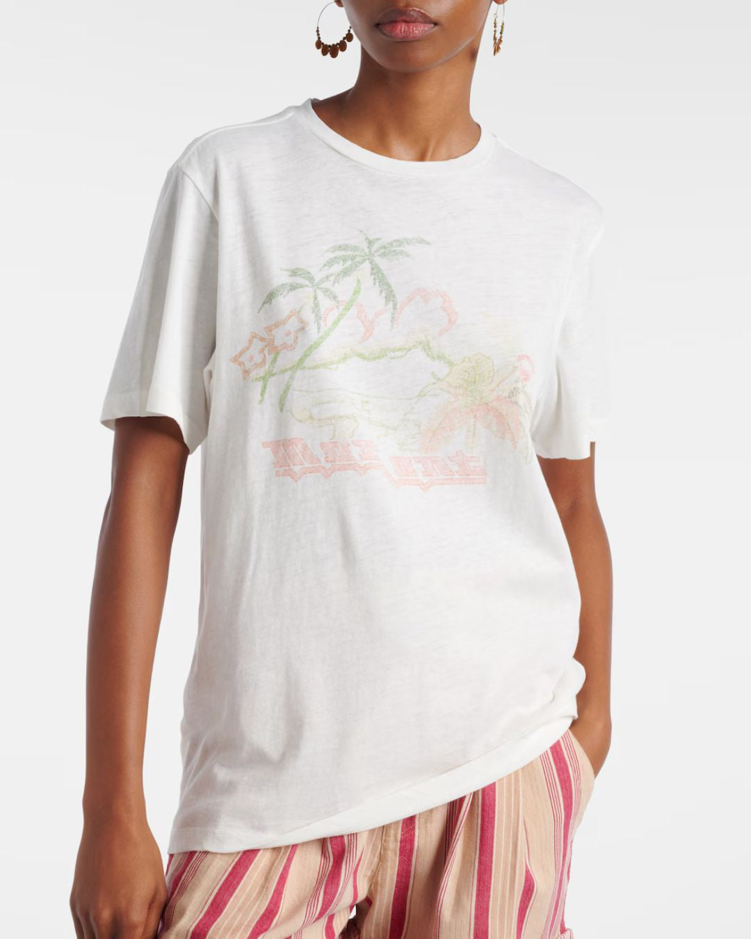 Marant Etoile Zewel Tee in Ecru, Orange