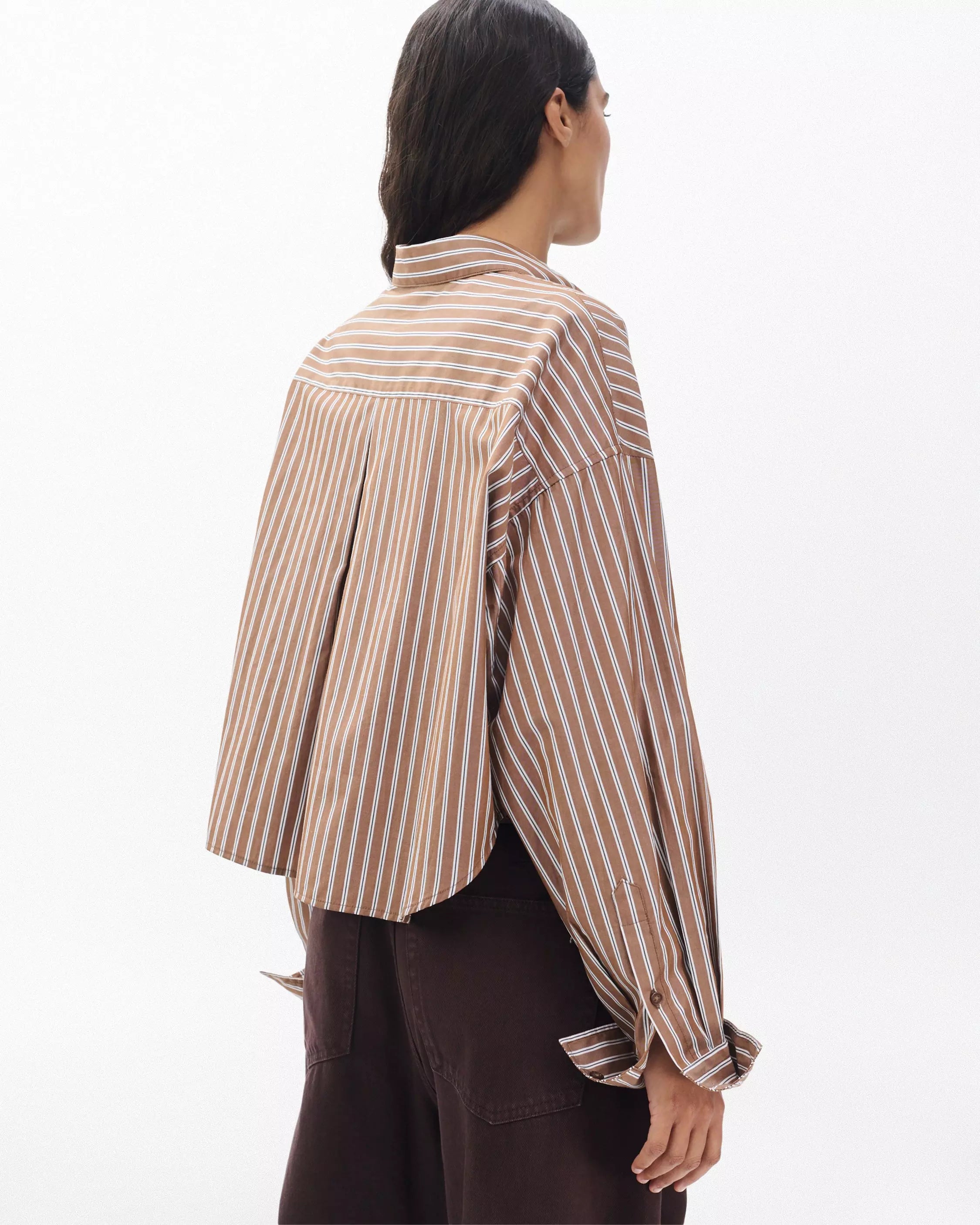 Rag & Bone Marin Cropped Striped Shirt in Tobacco