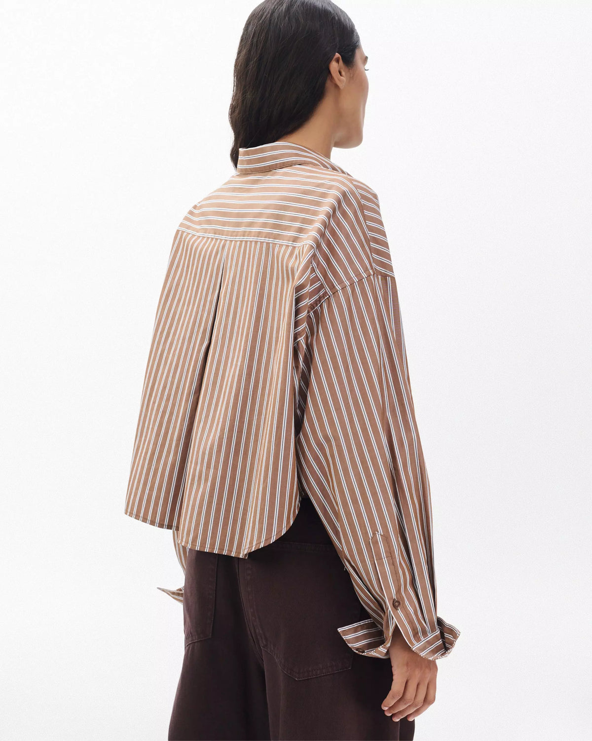 Rag & Bone Marin Cropped Striped Shirt in Tobacco