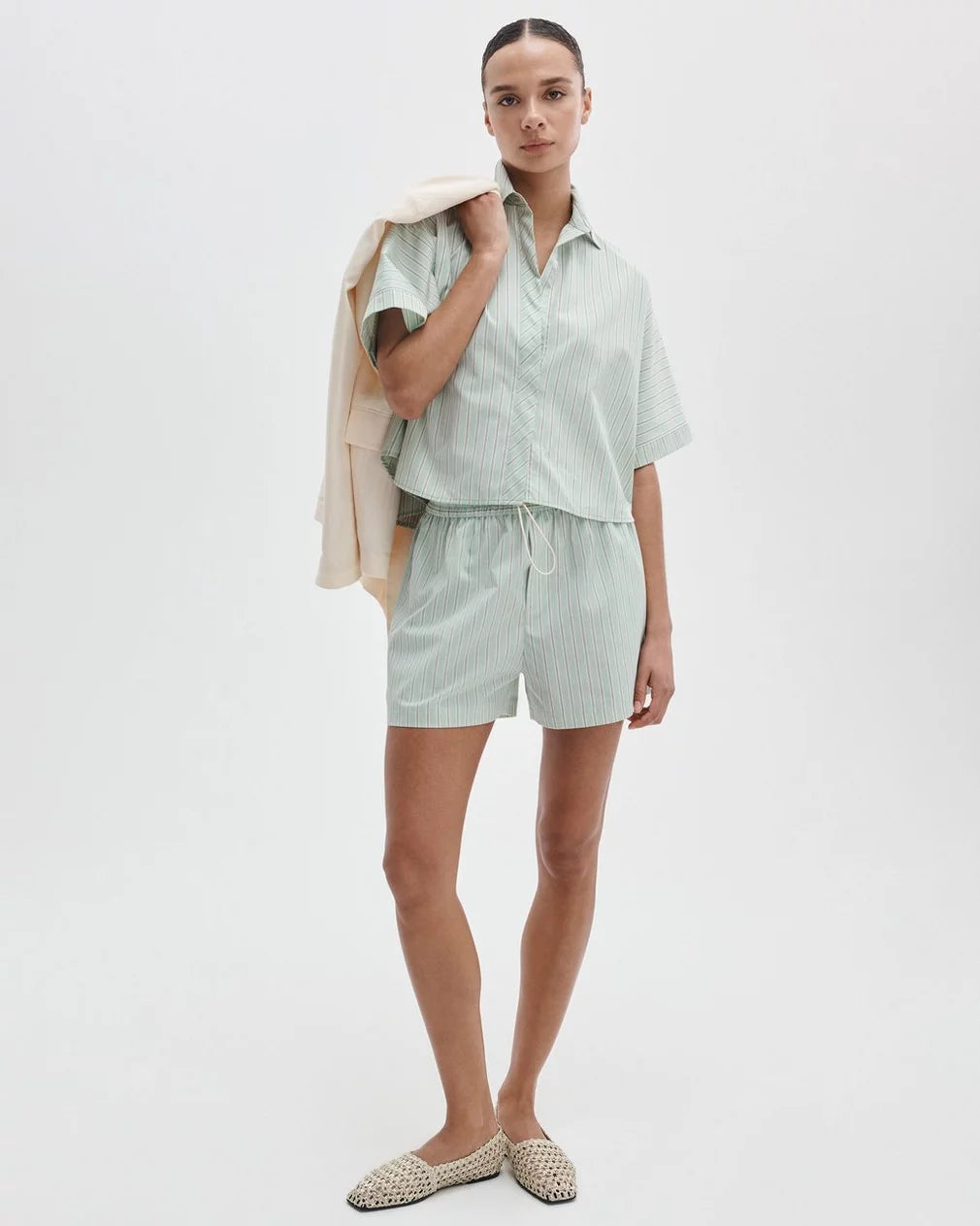 Rag &amp; Bone Marin SS Shirt in Green Stripe