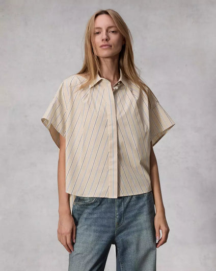 R&B Martha Poplin Shirt in Khaki Stripe
