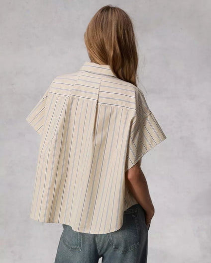 R&B Martha Poplin Shirt in Khaki Stripe