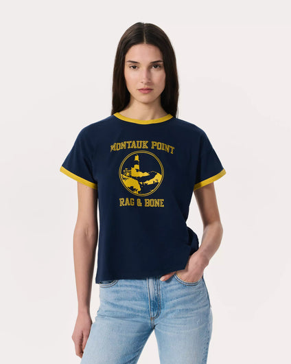 R&B Montauk Boxy Ringer Tee in Navy