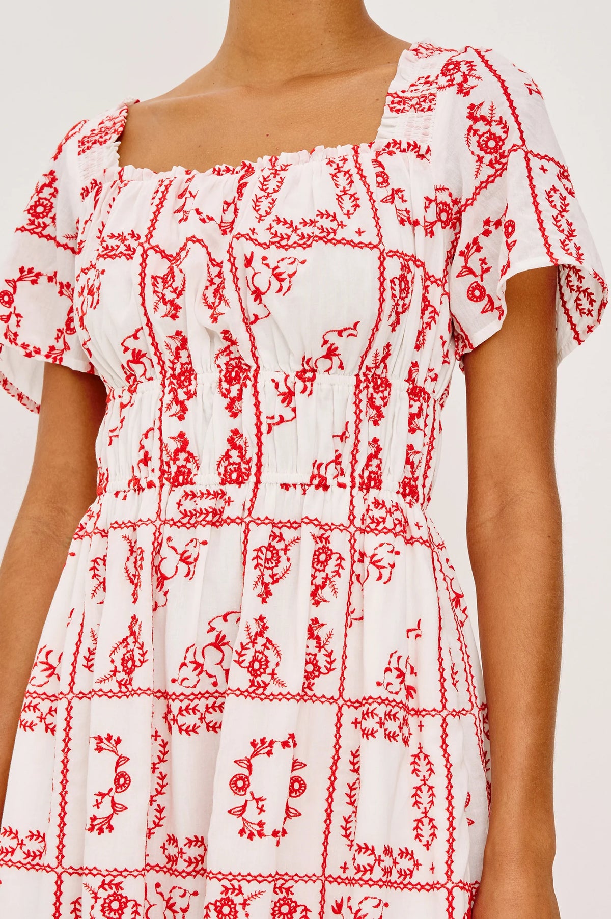 open lace back dress Cut Out for It Poppy Red & Ivory Cotton Linen Floral Cutout Midi Dress main image 0