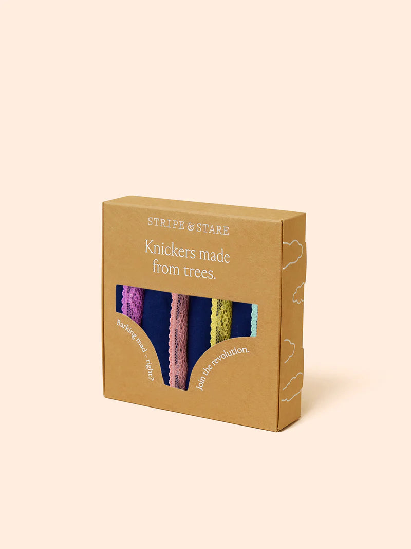 Stripe & Stare Basic Knicker Four Pack in Navy, Neon Peach