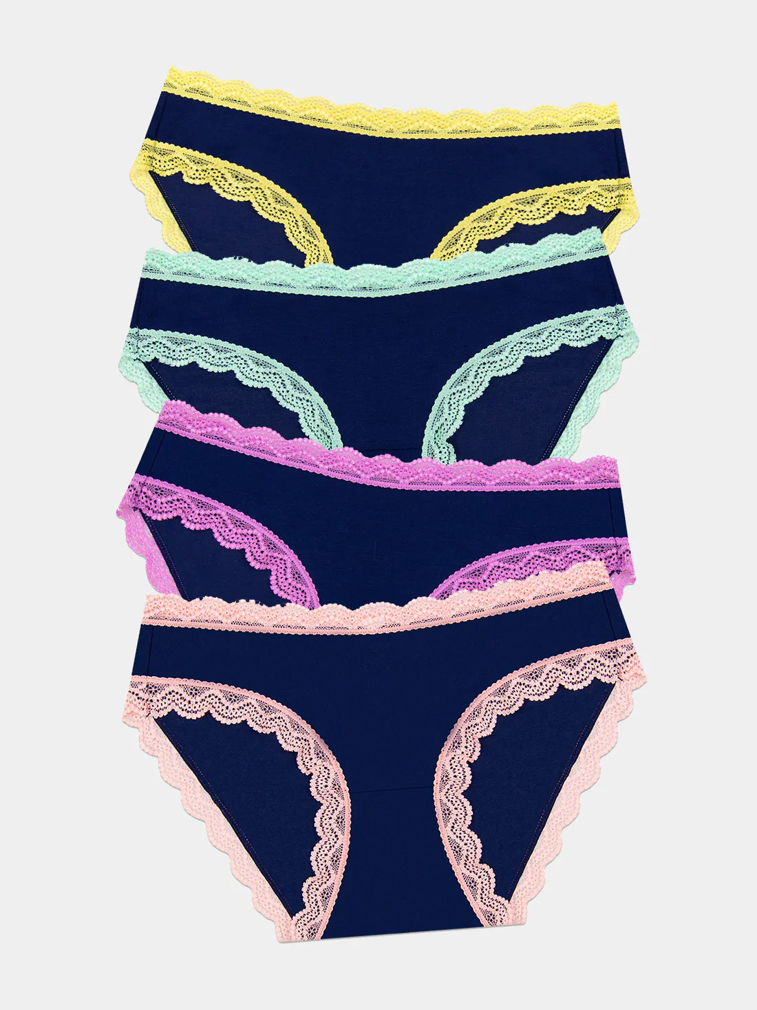 Stripe & Stare Basic Knicker Four Pack in Navy, Neon Peach