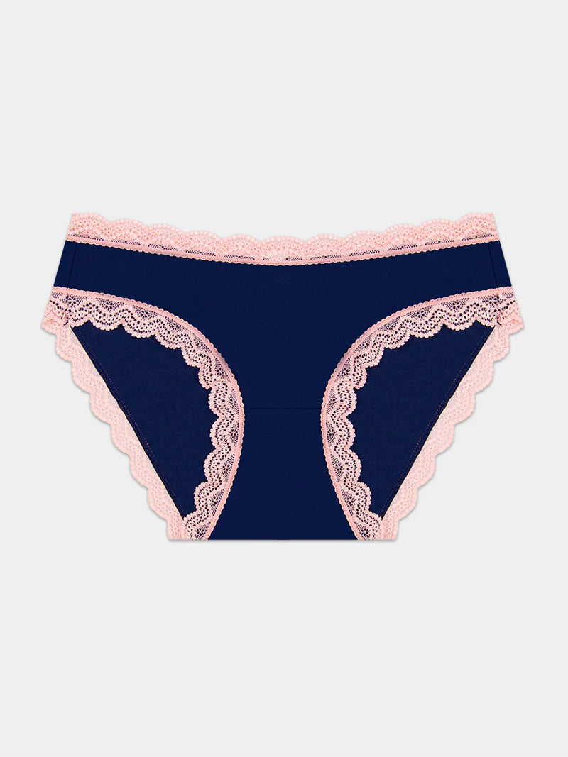 Stripe & Stare Basic Knicker in Navy, Neon Peach