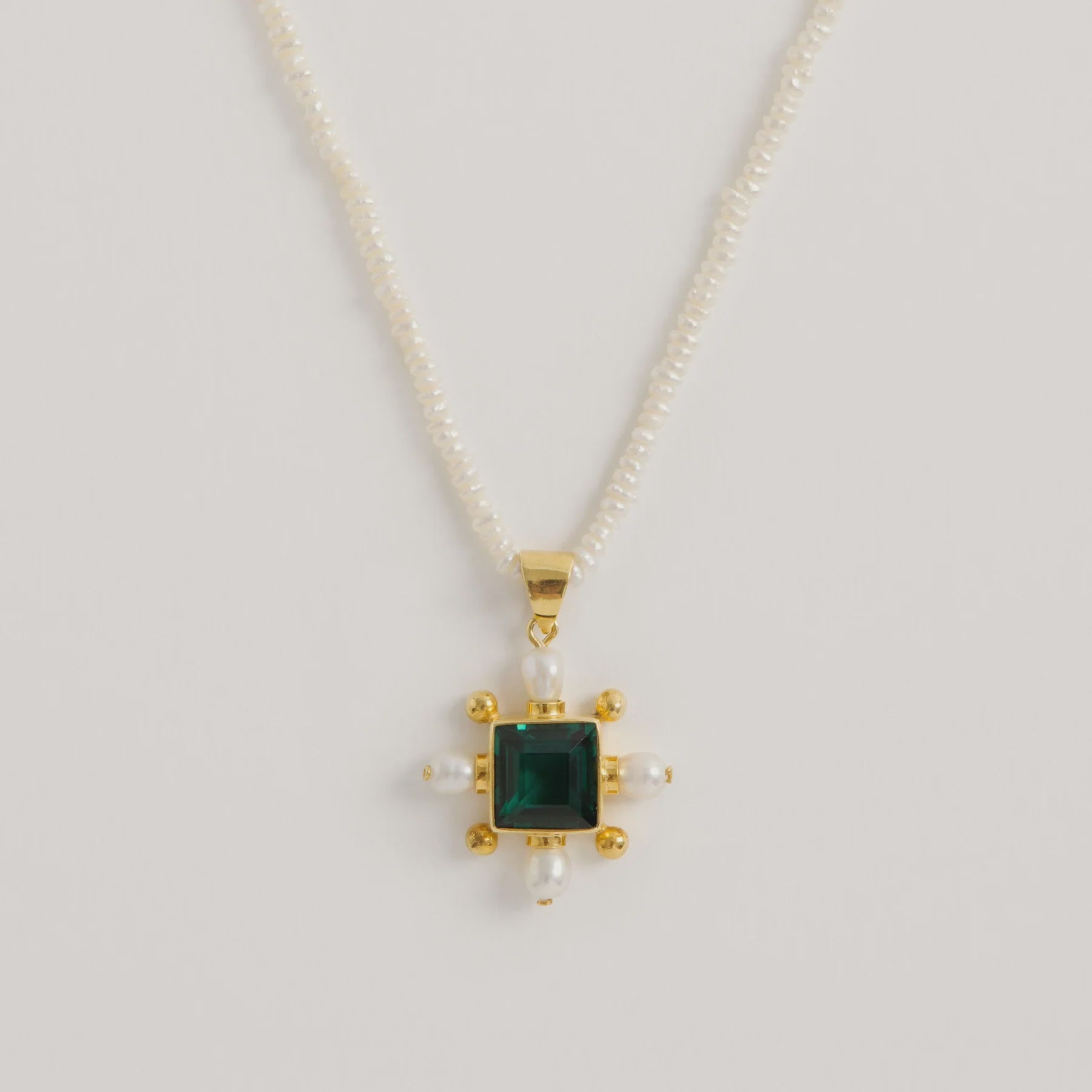 Freya Rose Seed Necklace Green Quartz Cross