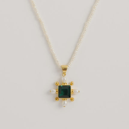 Freya Rose Seed Necklace Green Quartz Cross