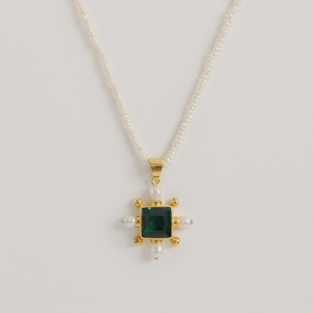 Freya Rose Seed Necklace Green Quartz Cross