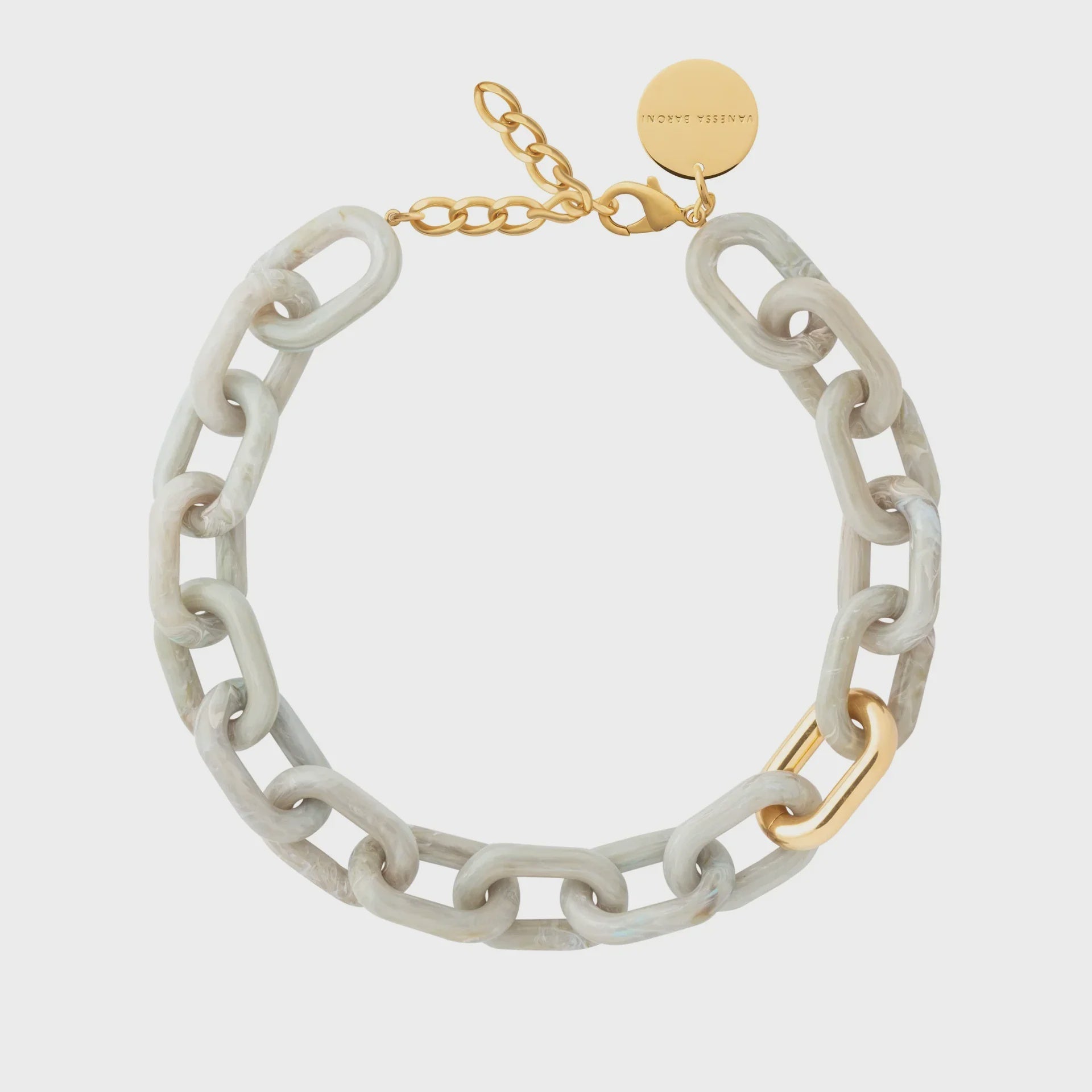 Vanessa Baroni Oval Necklace with Gold Snow Green Marble