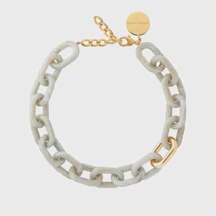 Vanessa Baroni Oval Necklace with Gold Snow Green Marble