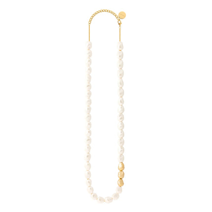 Vanessa Baroni Long Organic Pearl Necklace with Gold Pearl