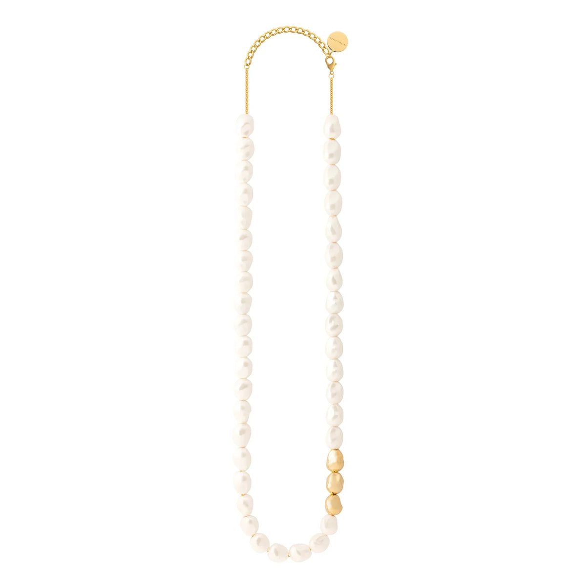 Vanessa Baroni Long Organic Pearl Necklace with Gold Pearl