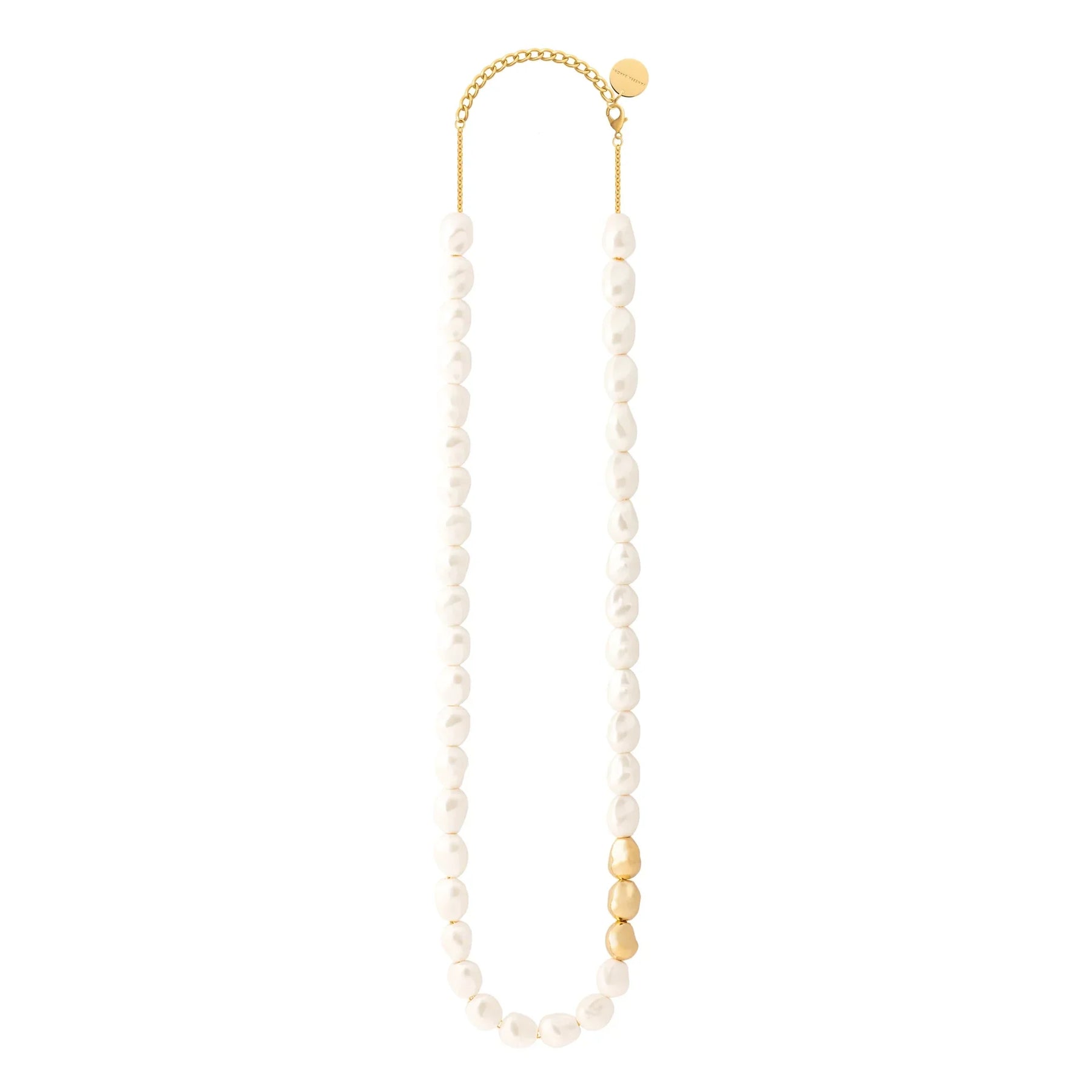 Vanessa Baroni Long Organic Pearl Necklace with Gold Pearl