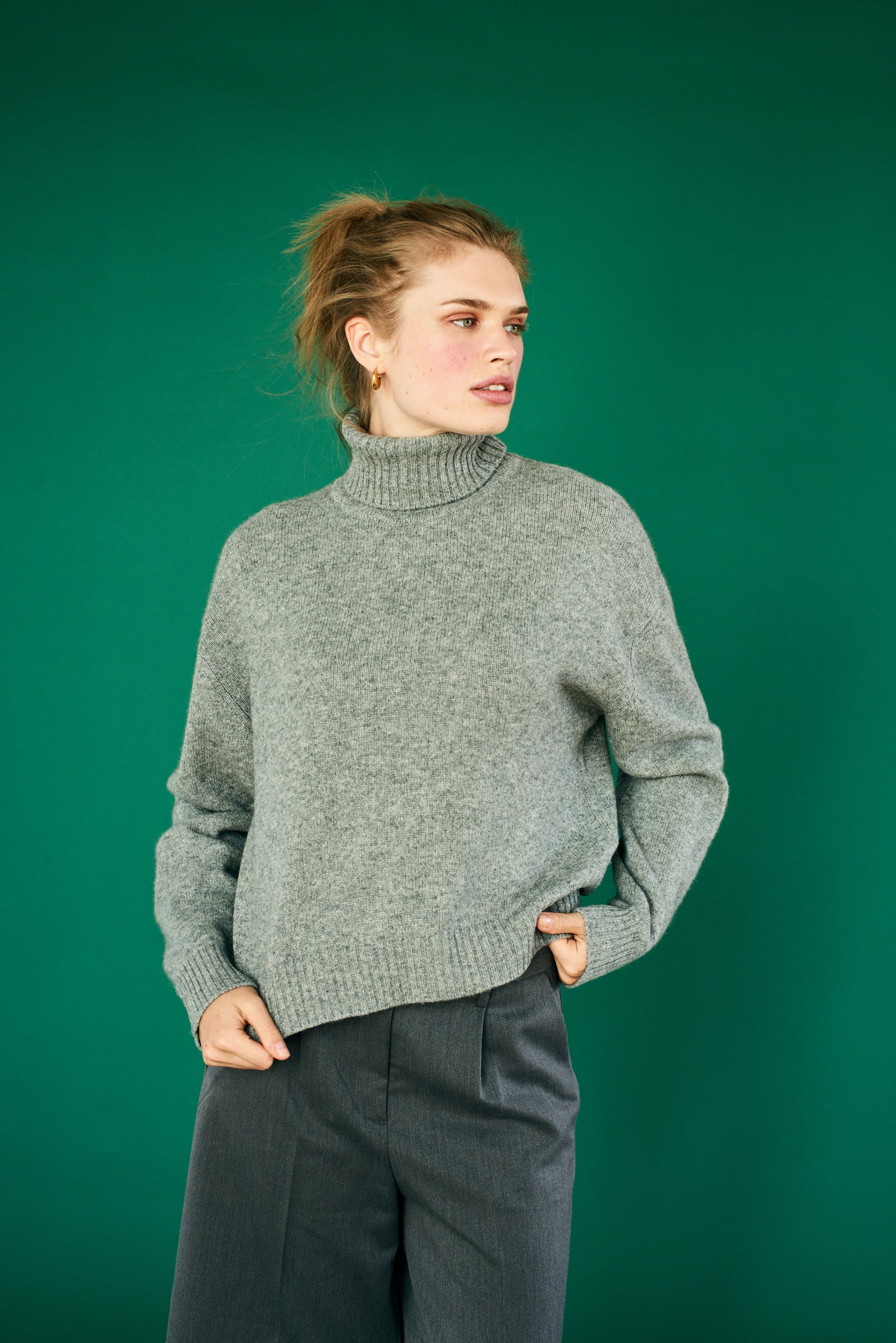 Jumper 1234 Oversize Roll Collar - Mid Grey