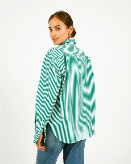 PARK Classic Shirt in Green, White Stripe