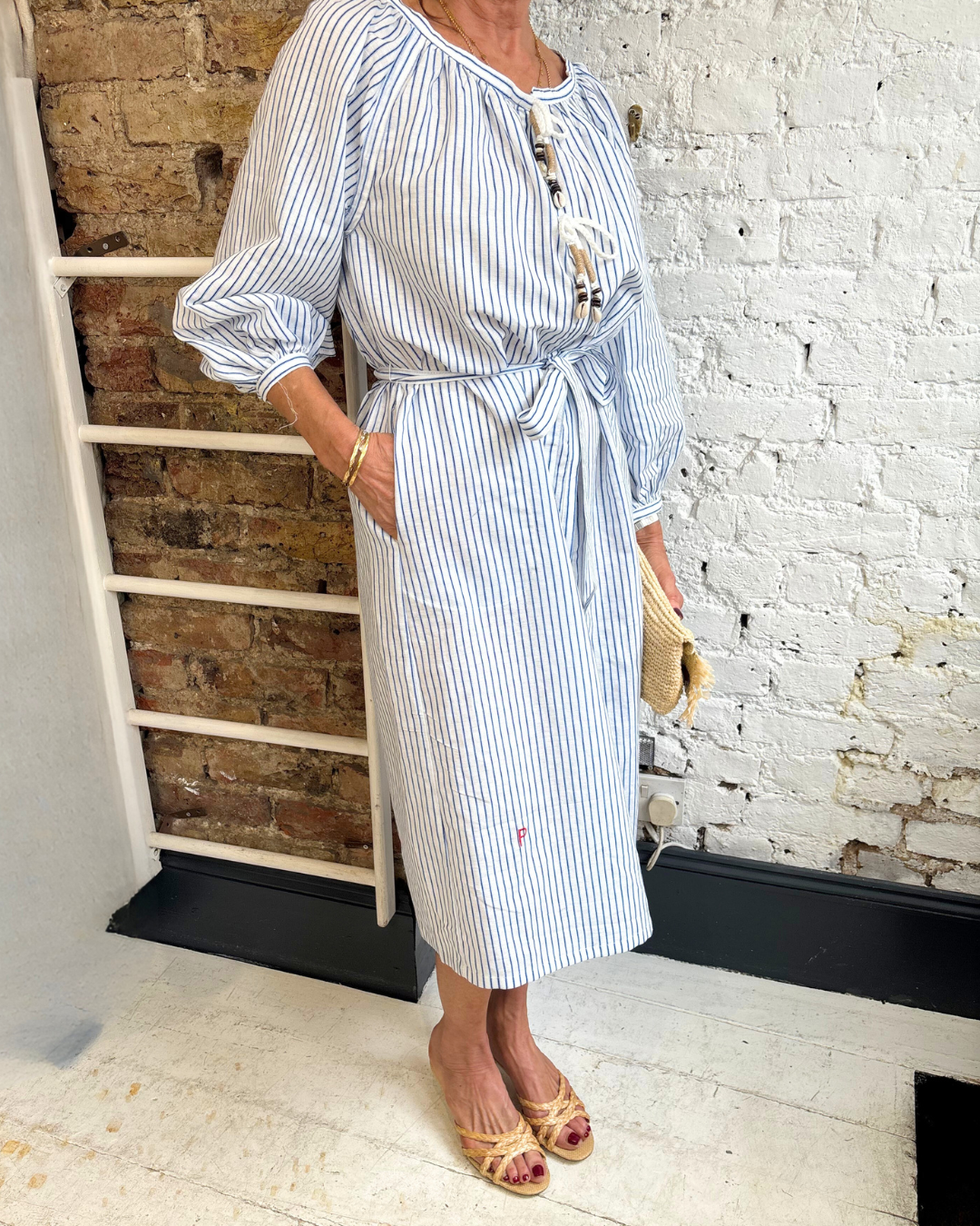 PARK Holiday Shop Long Kaftan in Blue Stripe