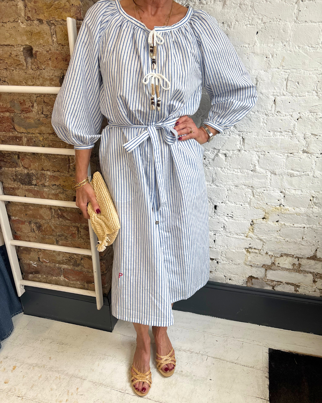 PARK Holiday Shop Long Kaftan in Blue Stripe