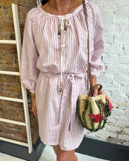 PARK Holiday Shop Short Kaftan in Pink Stripe