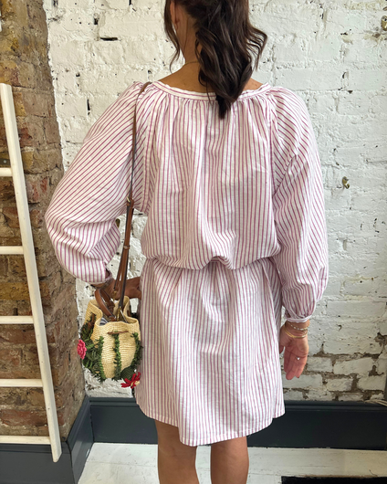 PARK Holiday Shop Short Kaftan in Pink Stripe