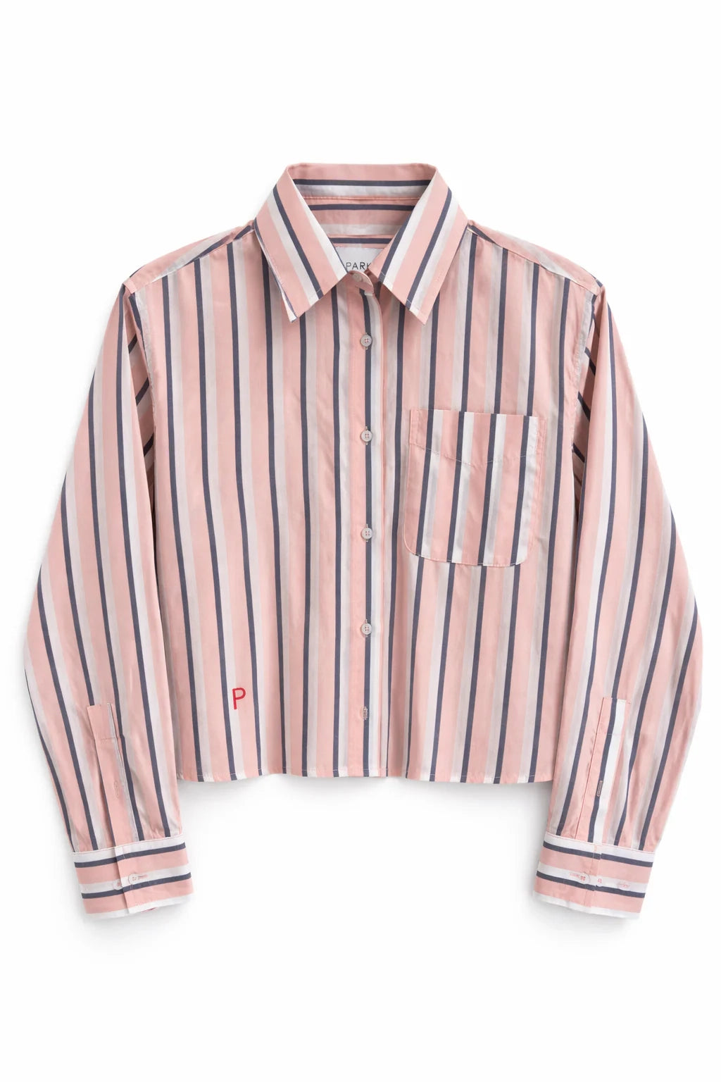 Pink and blue striped shirt on a white background
