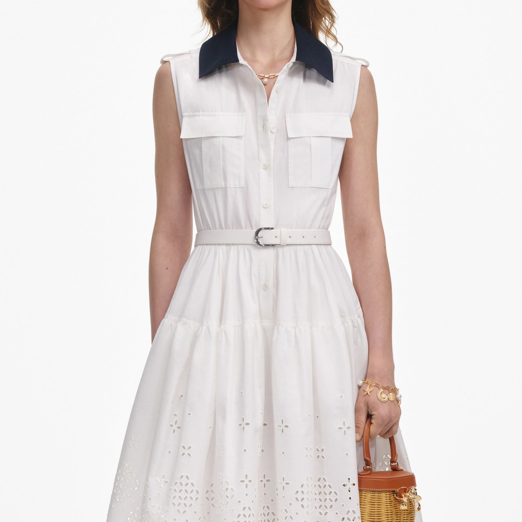 Self Portrait 002 Broderie Midi Dress in White