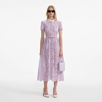 SP 006 Lace Button Front Midi Dress in Lilac