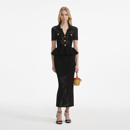 SP 047 Black Bow Crochet Midi Dress
