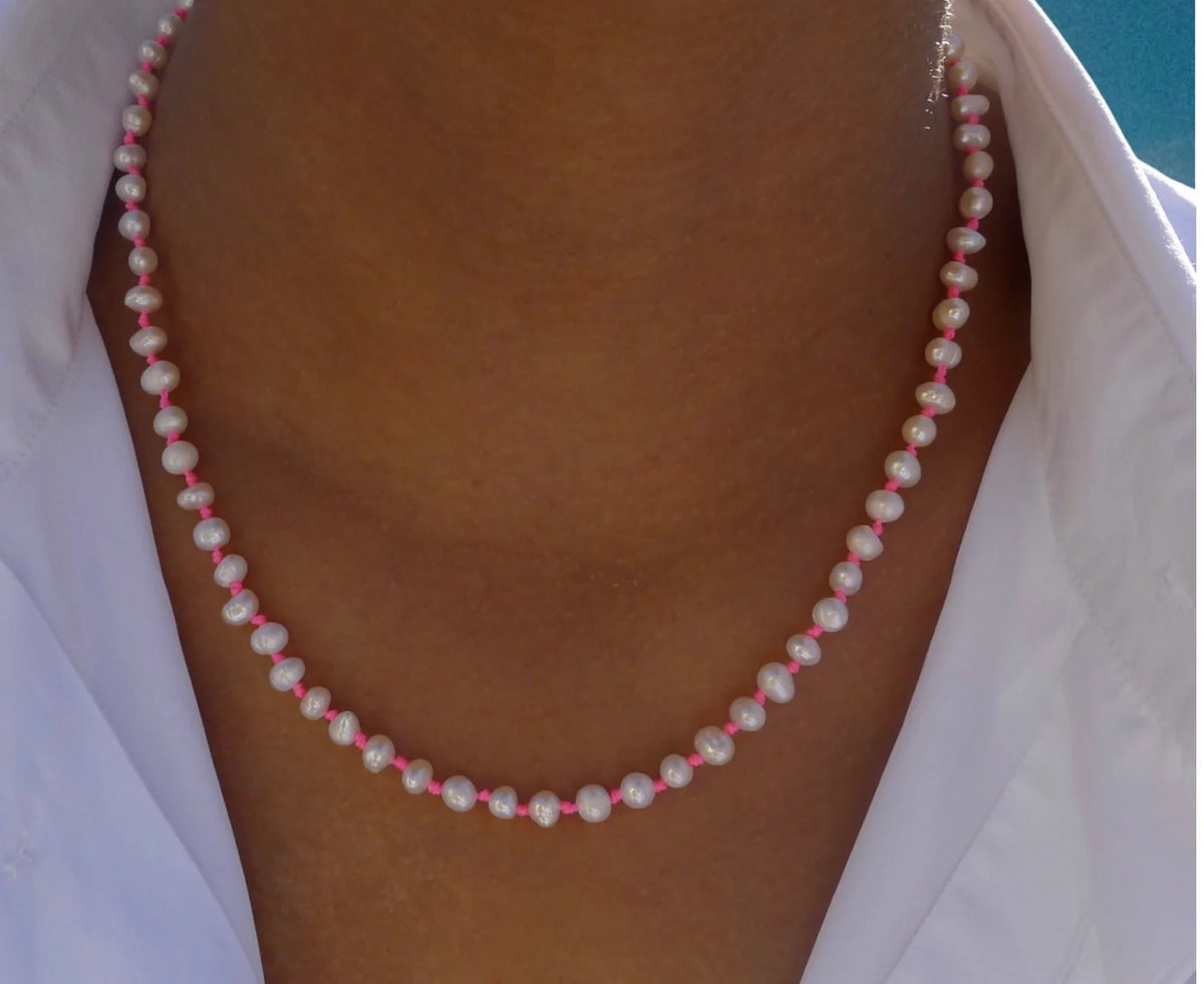BON BON Freshwater Pearl Necklace, Neon Thread