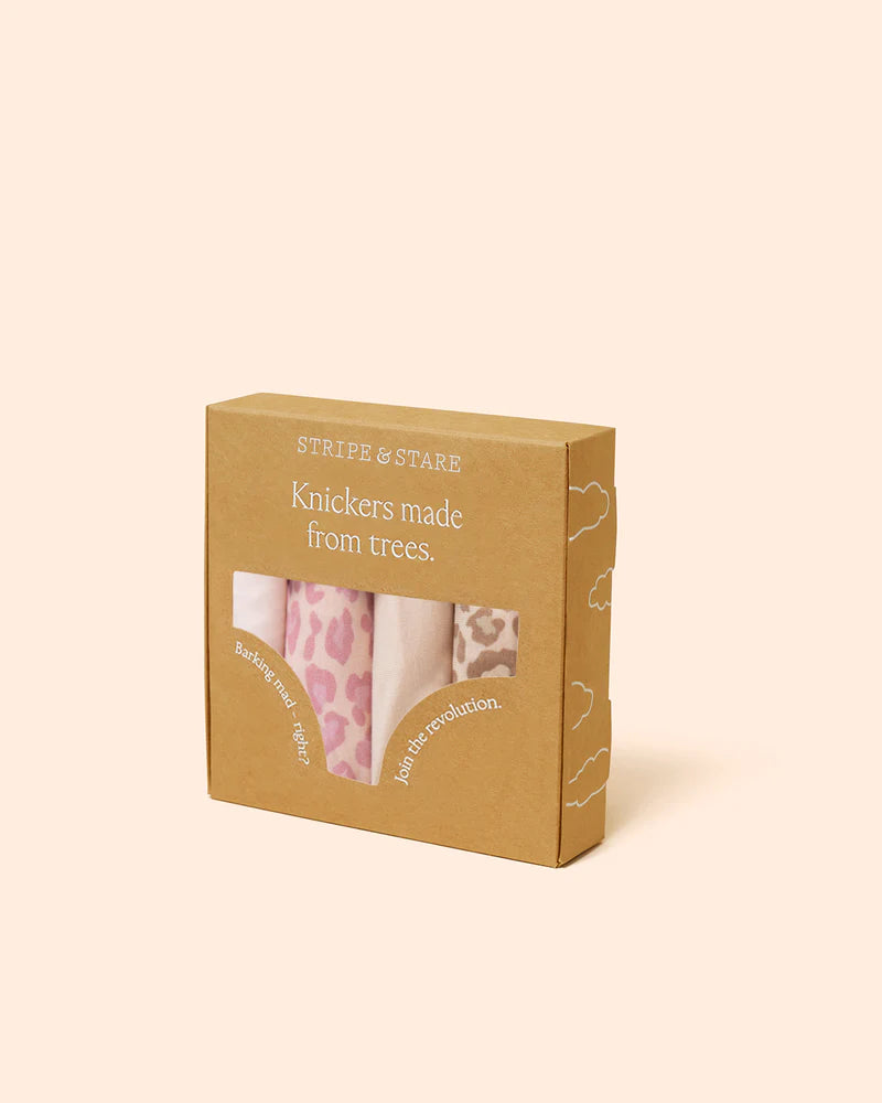 Stripe & Stare Basic Knicker Four Pack in Pink-a-Boo Leo
