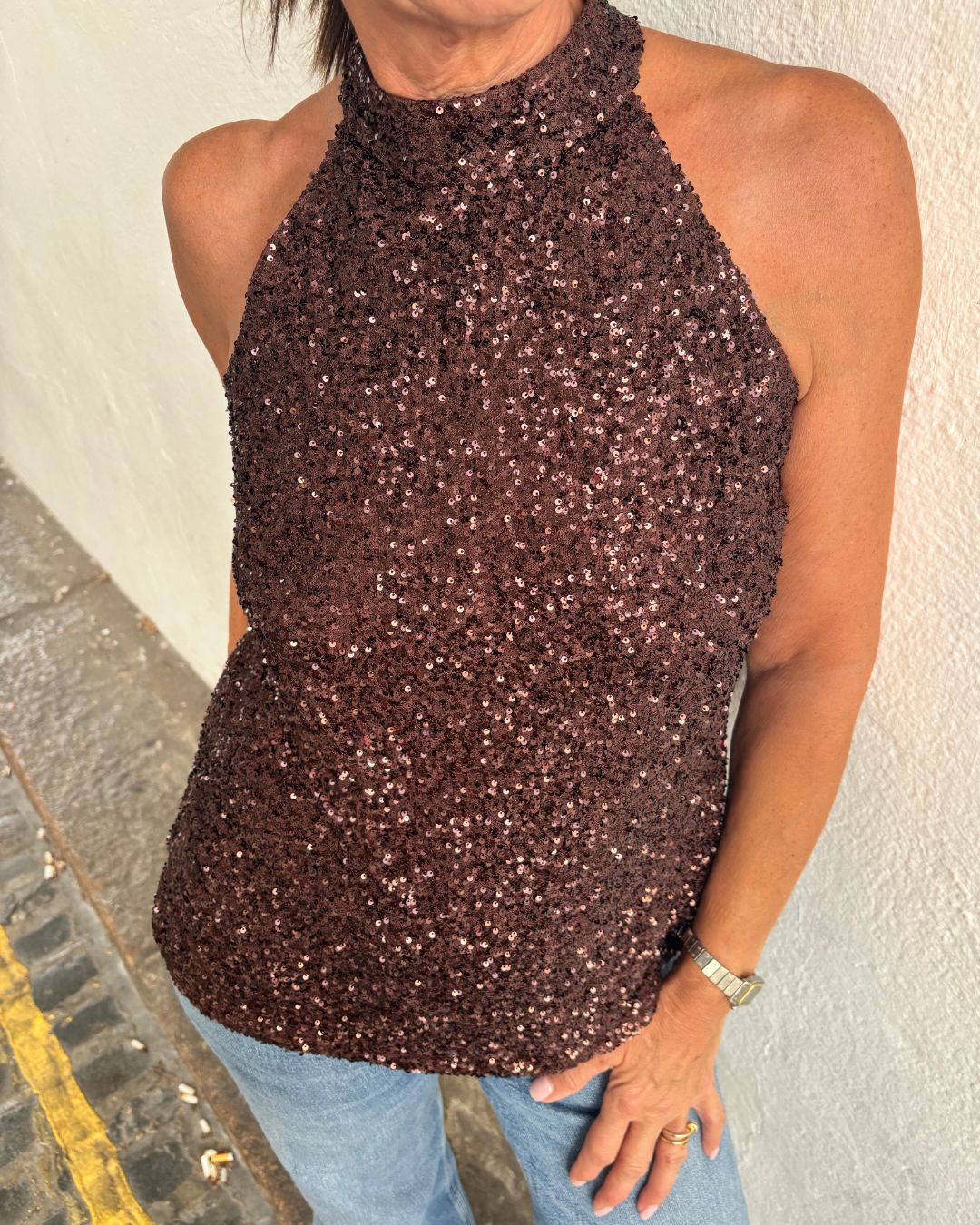 Primrose Park Frida Top - Brown Sequins